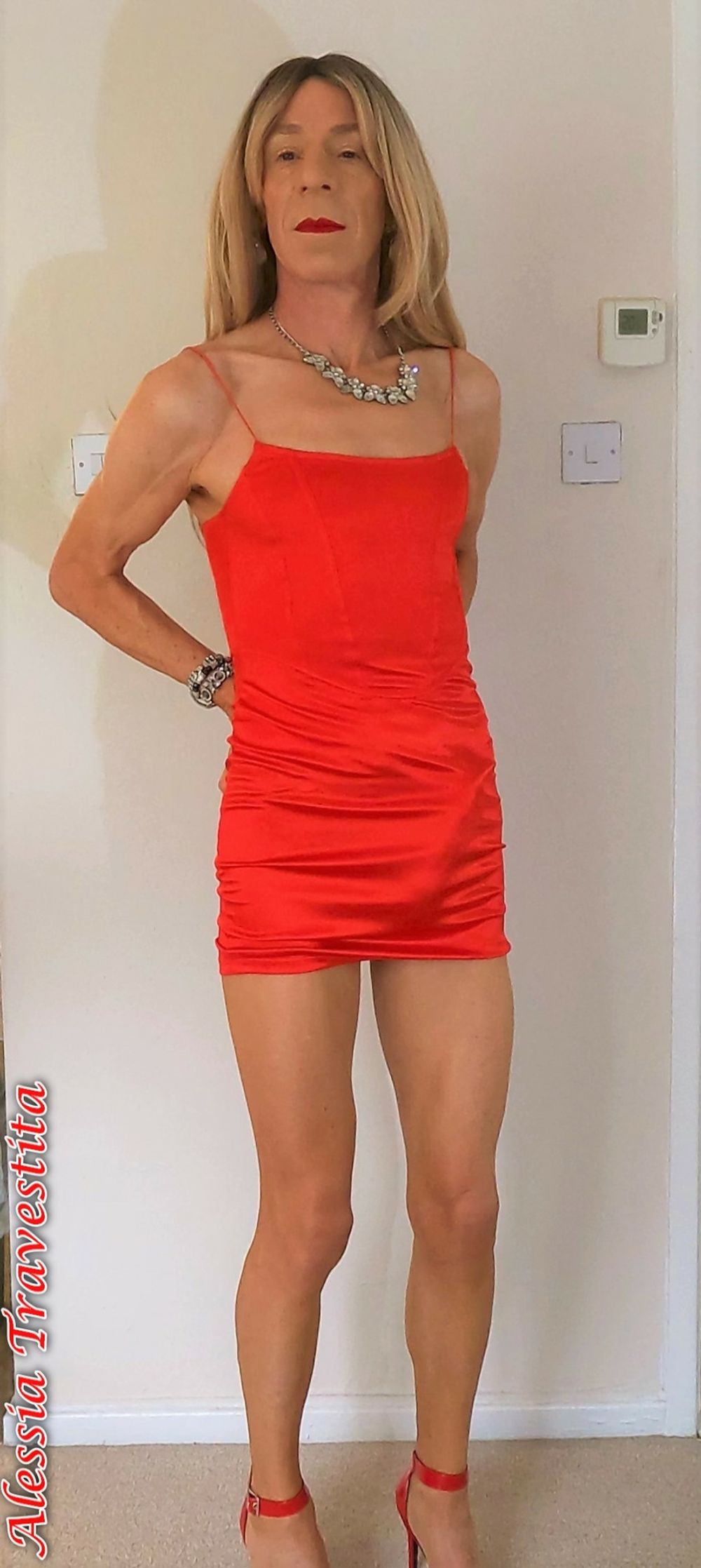 85 Alessia Travestita models Red Silk Dress #2