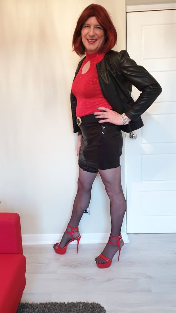 Leather jacket and pink sissy chastity for TGirl Lucy #3