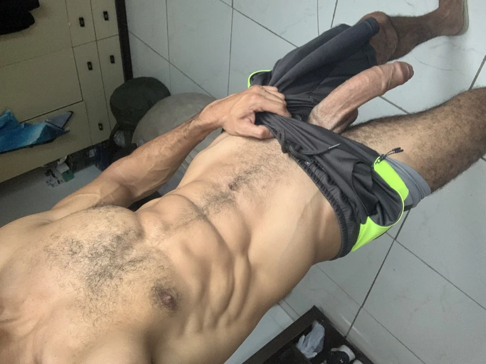 Huge dick in shorts without underwear #7