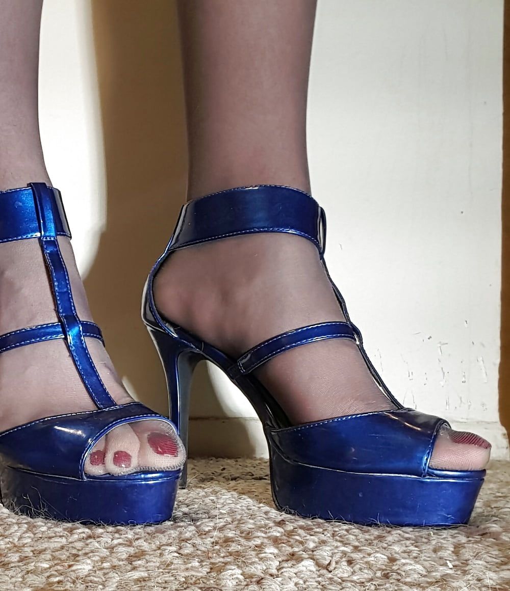 Pantyhose and Shiny Blue Heels #12
