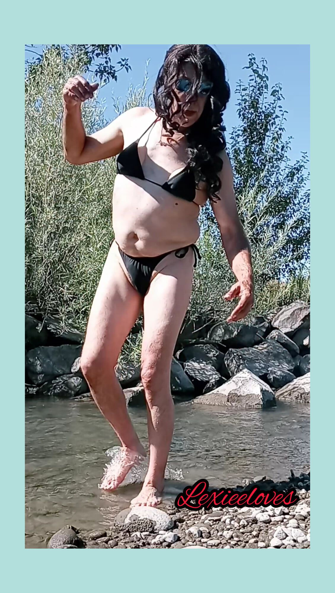 Lexiee playing around at the river in her black swimsuit  #5