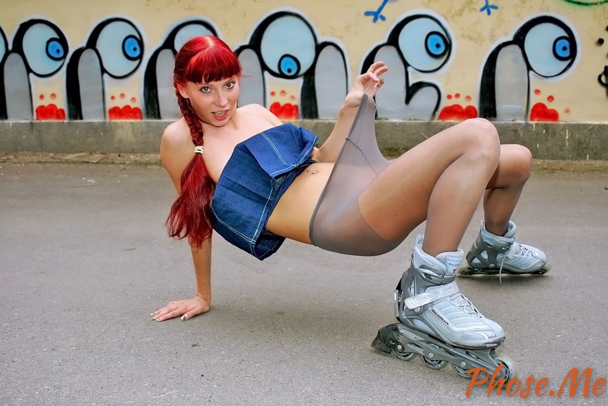 Redhead On Rollerblades Wearing Pantyhose #12