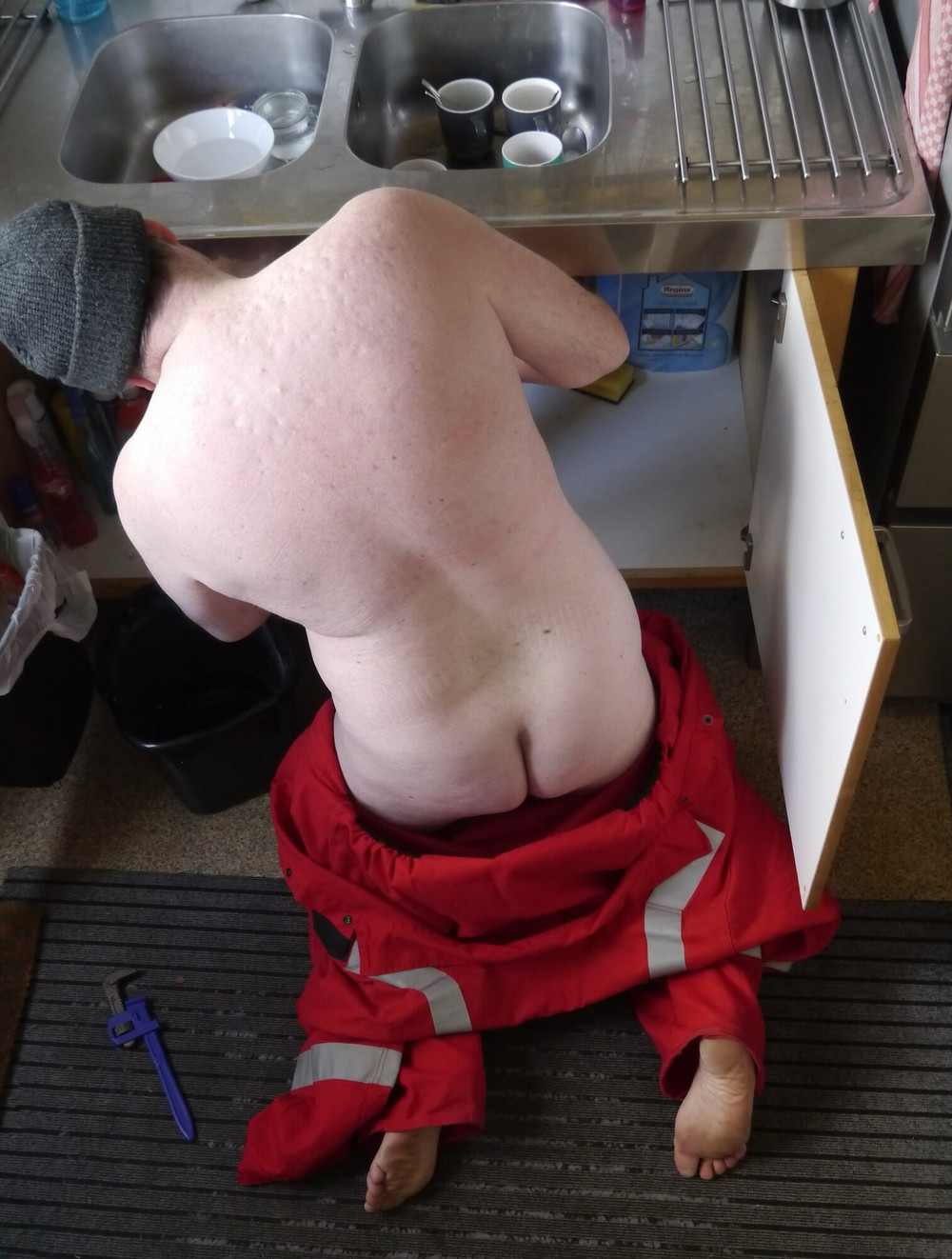 Plumber strips from overalls. #9