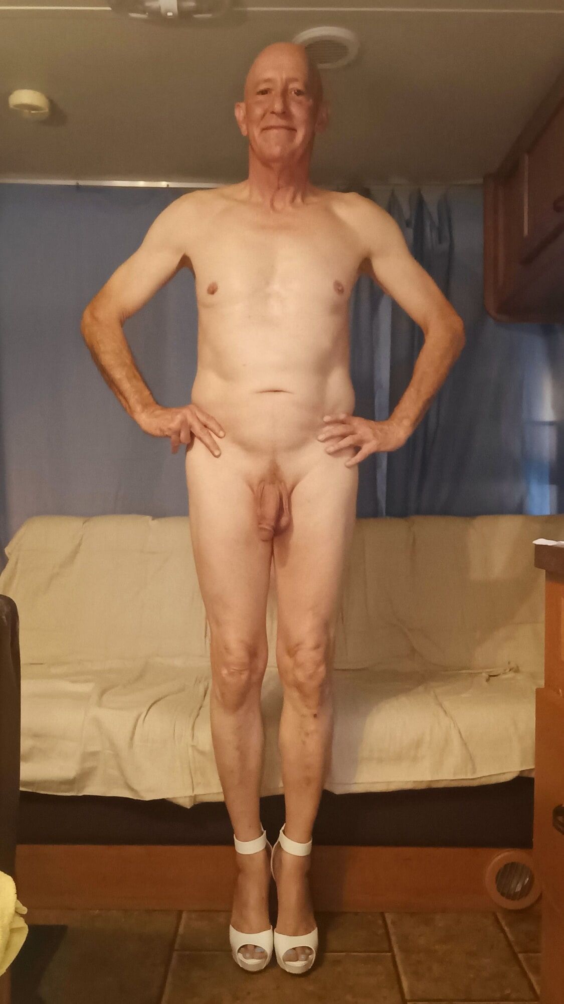 Faggot Andrew Brown Nude in Platform Heels
