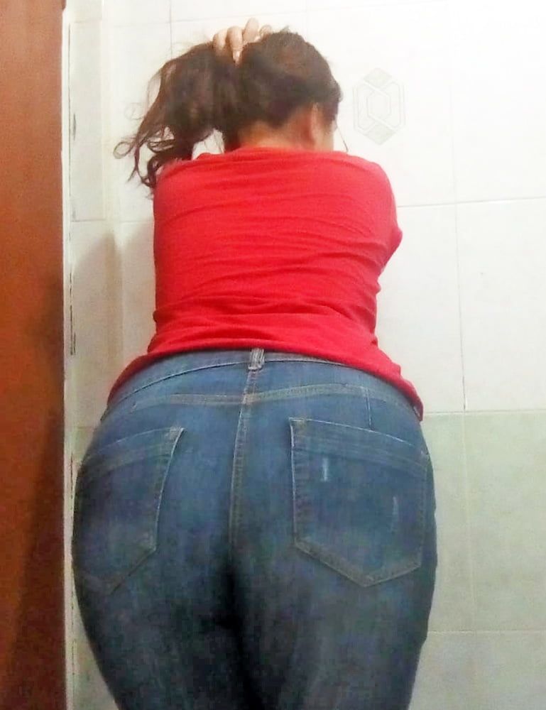 red g string and jeans