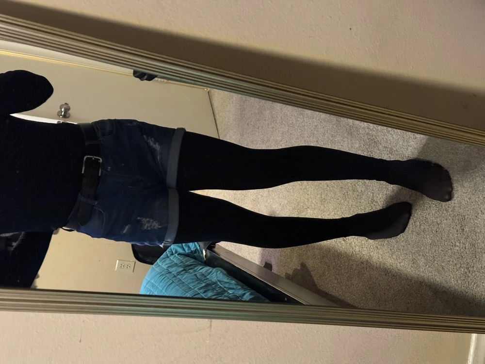Leggings under denim shorts  #5