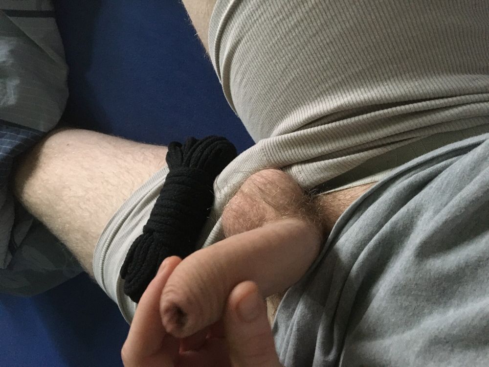 Hairy Cock And Balls Bound With Long Cord  #9