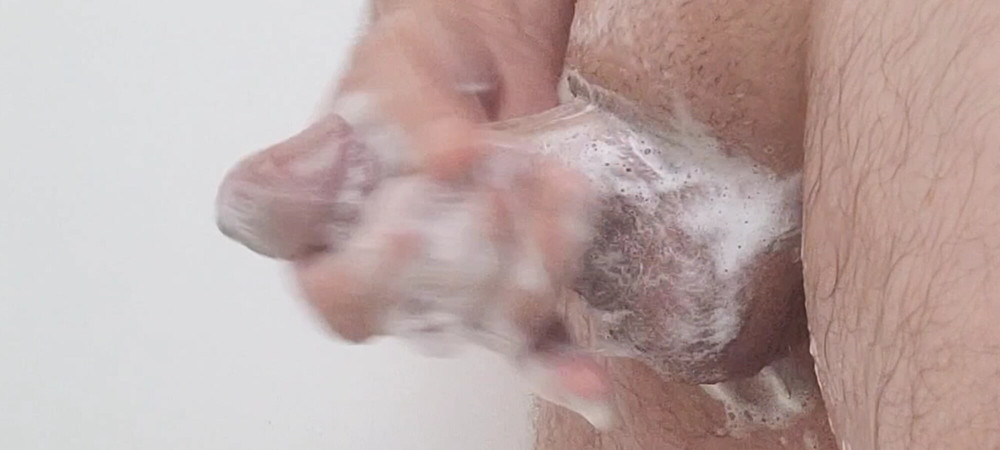 Soapy shaved cock in shower #3