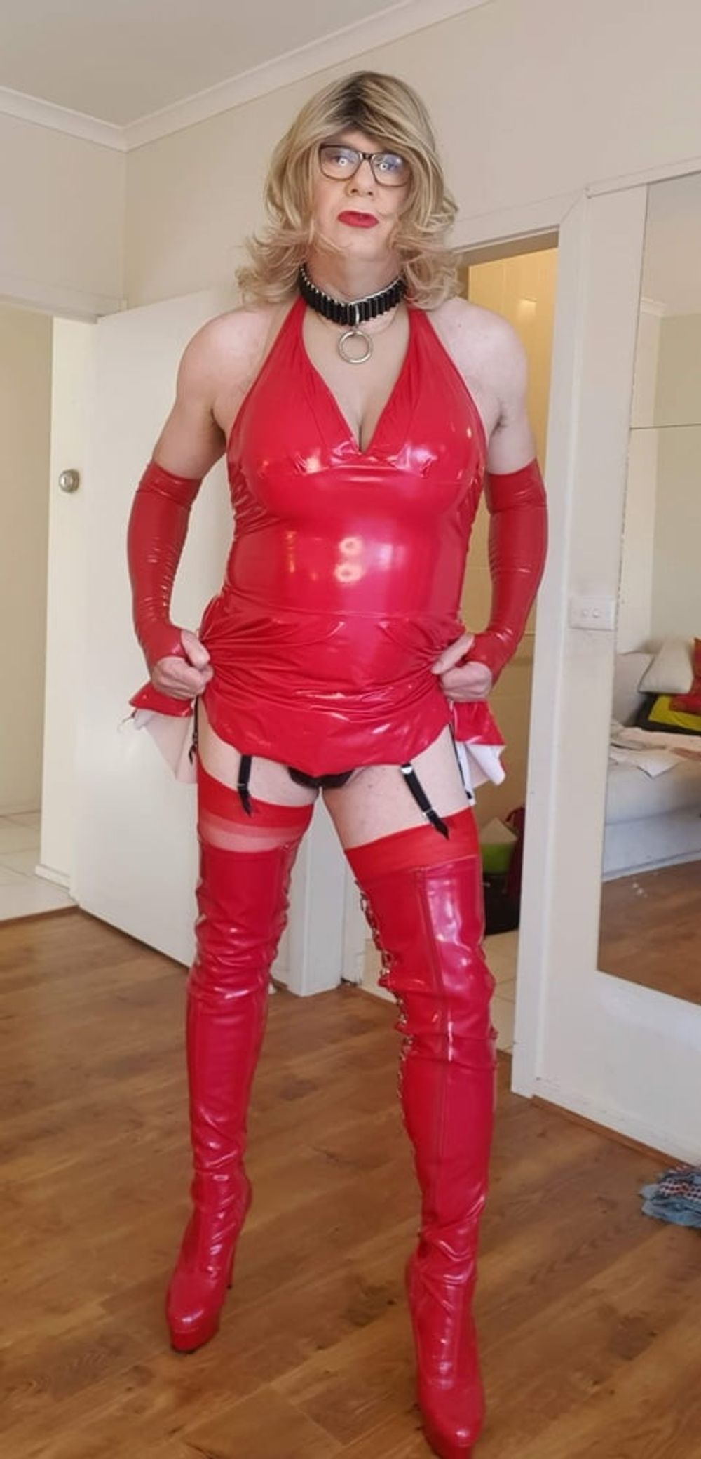 Rachel Wears Red PVC Dress #21