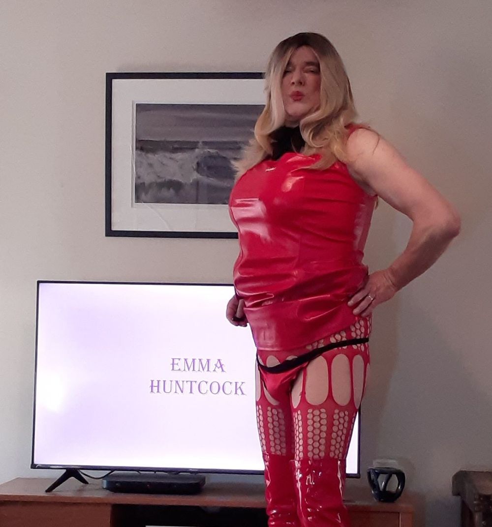 sissy in red lingerie and thigh boots #20