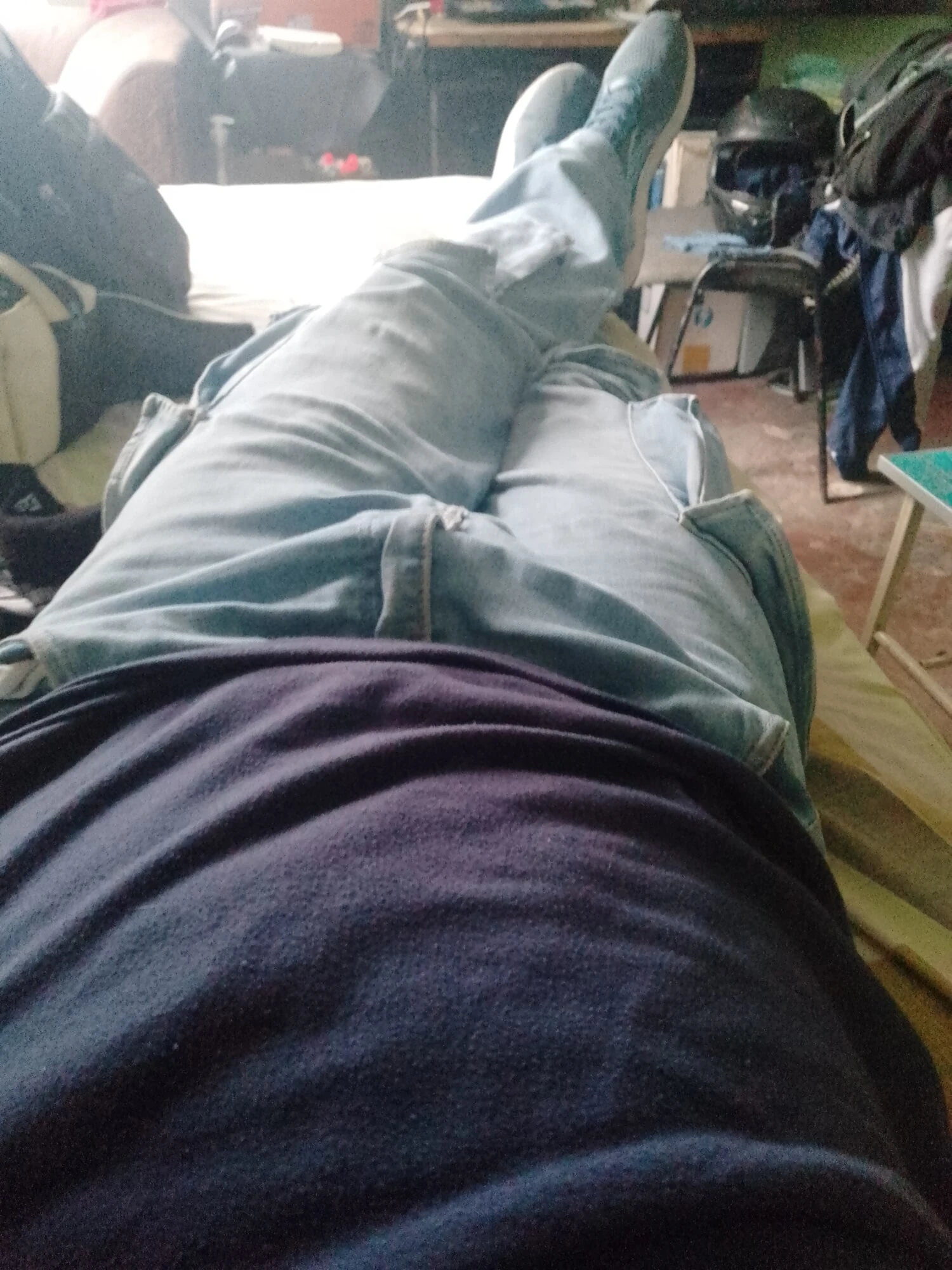 Lying in bed, do I pull out my cock?