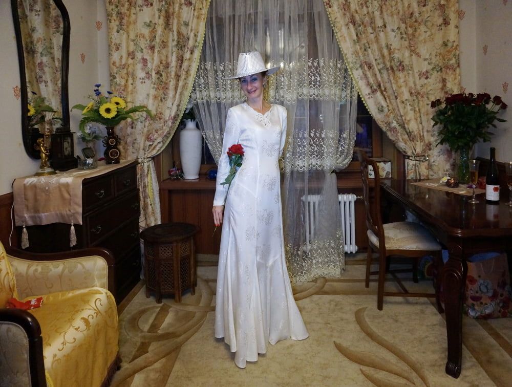 In Wedding Dress and White Hat #16