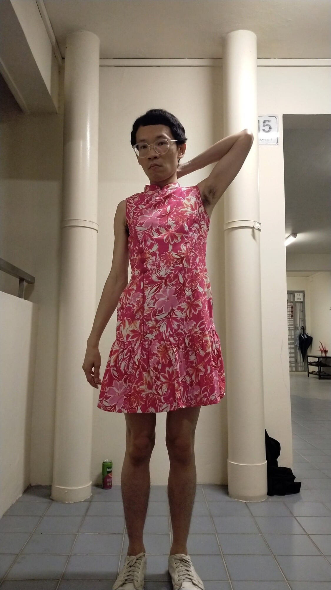 Secretly wearing someone CNY cheongsam dress.