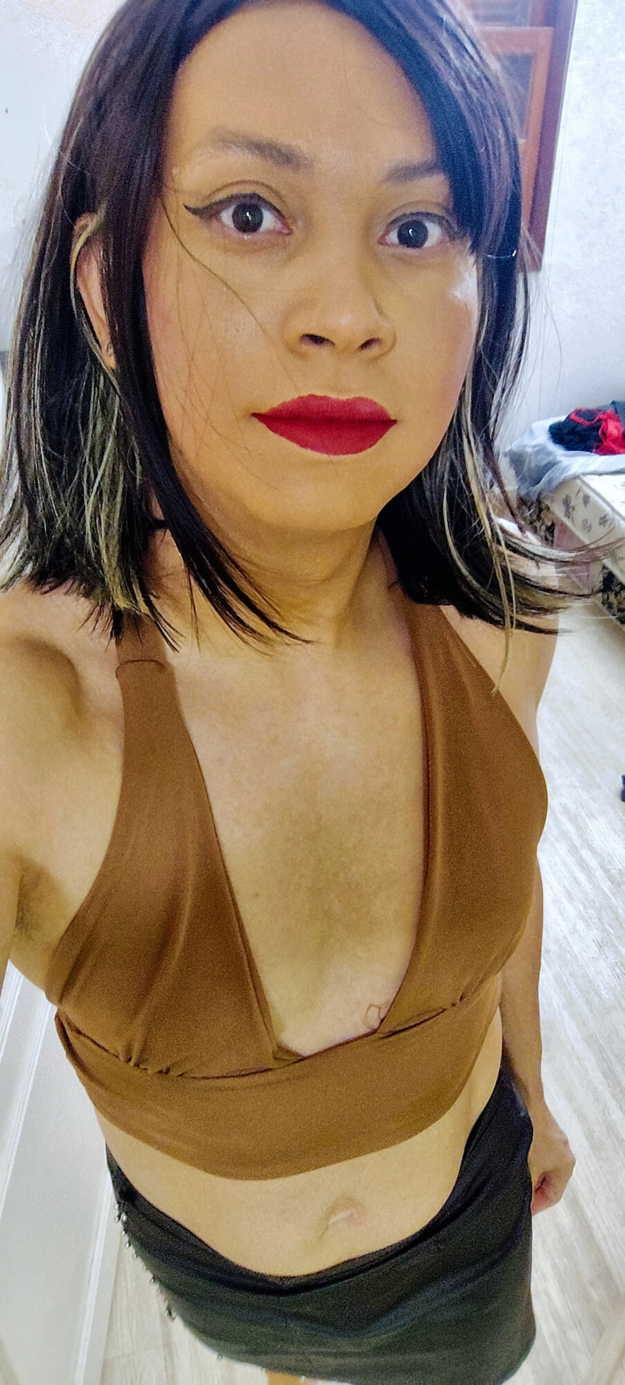 Crossdresser in brown top #19