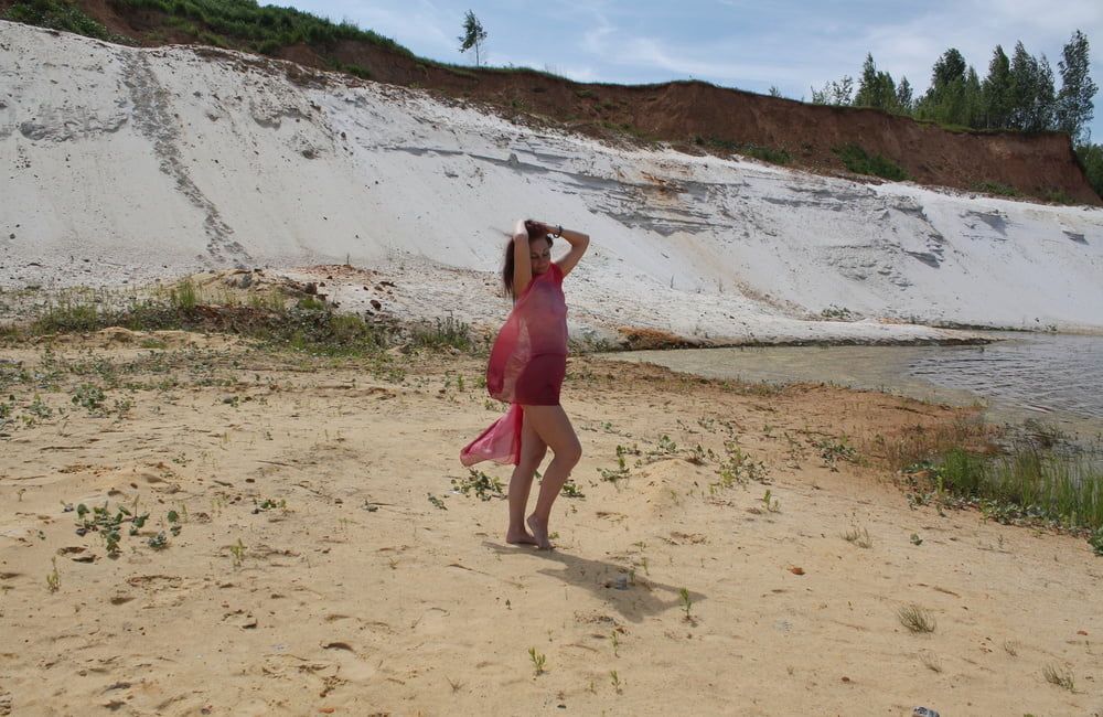 Red Shawl on White sand #29