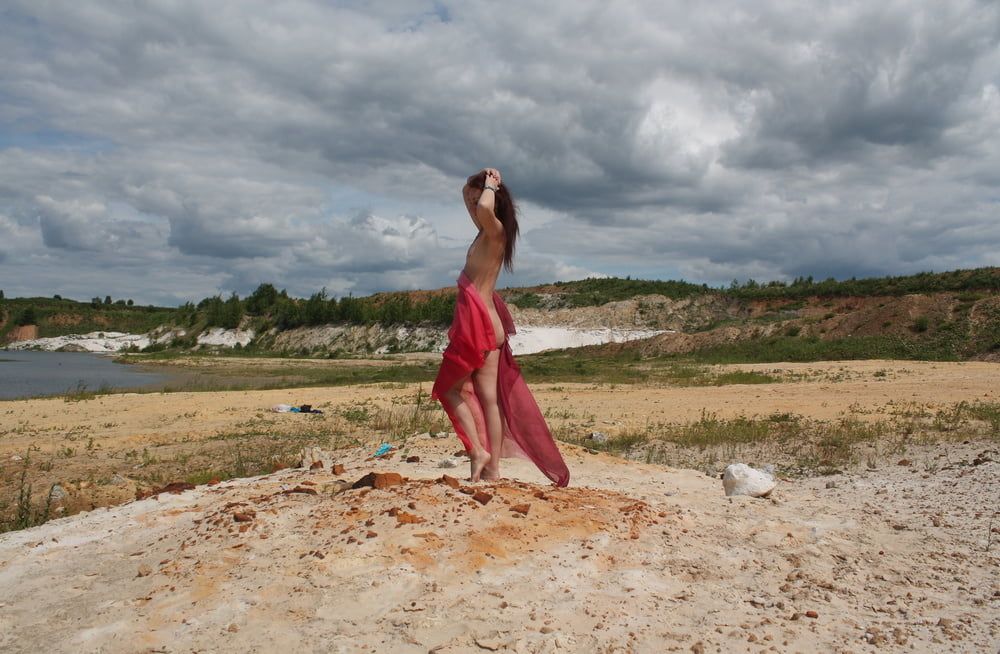 Red Shawl on White sand #2