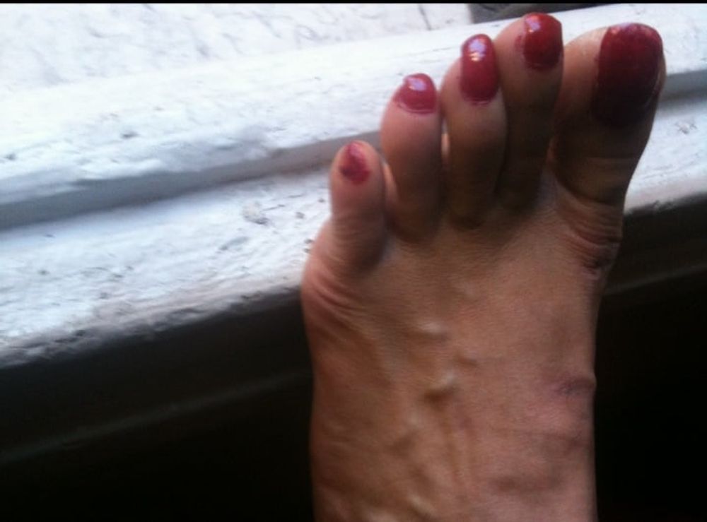 red toenails mix (older, dirty, toe ring, sandals mixed). #51