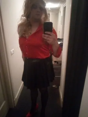 crossdresser in satin blouse         