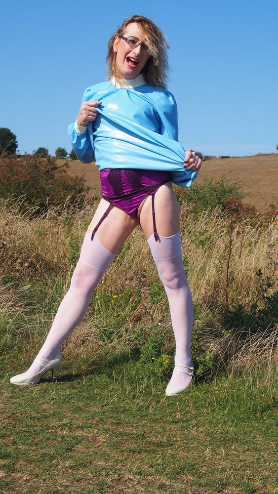 Outdoors in a Blue Latex Dress from Latex and Lovers .co.uk #10