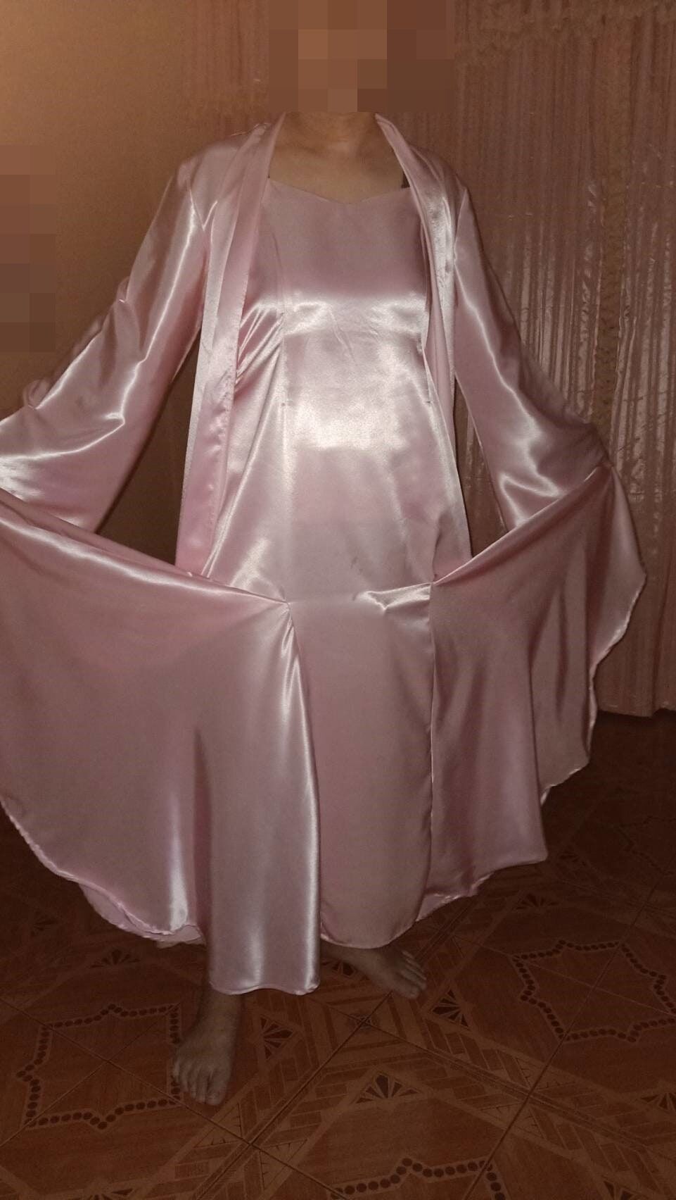 pink satin nightgown long #7