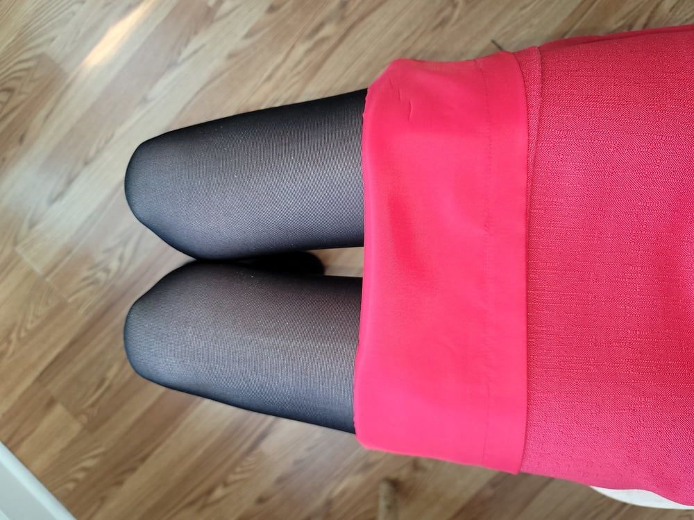 Pink pencil skirt with black pantyhose  #29