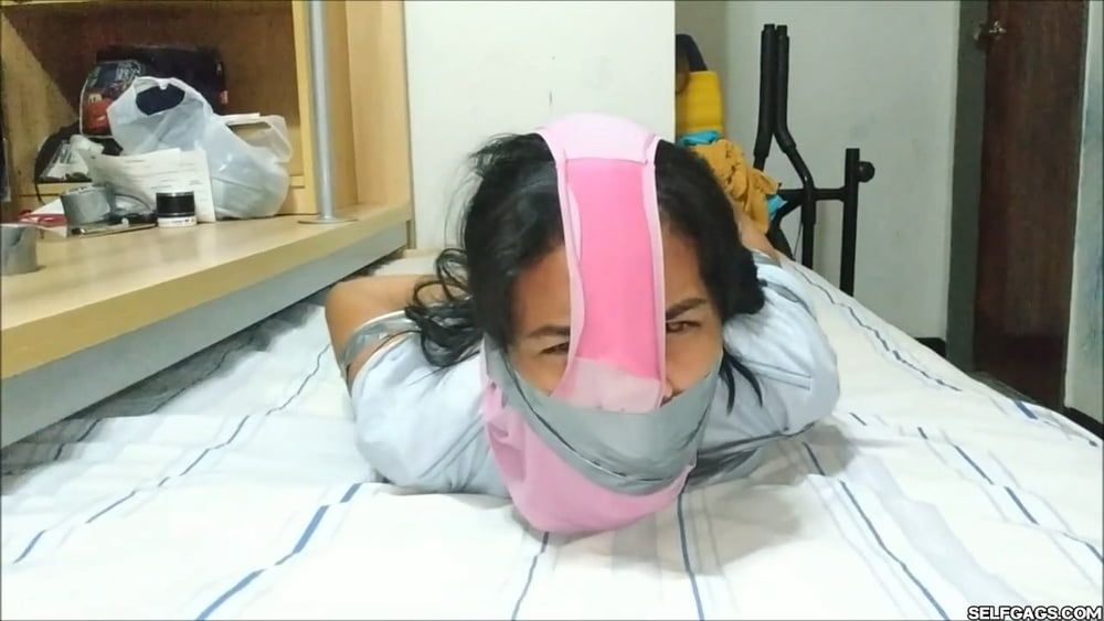 Panty Hooded Girl Gagged With Socks And Tape #13