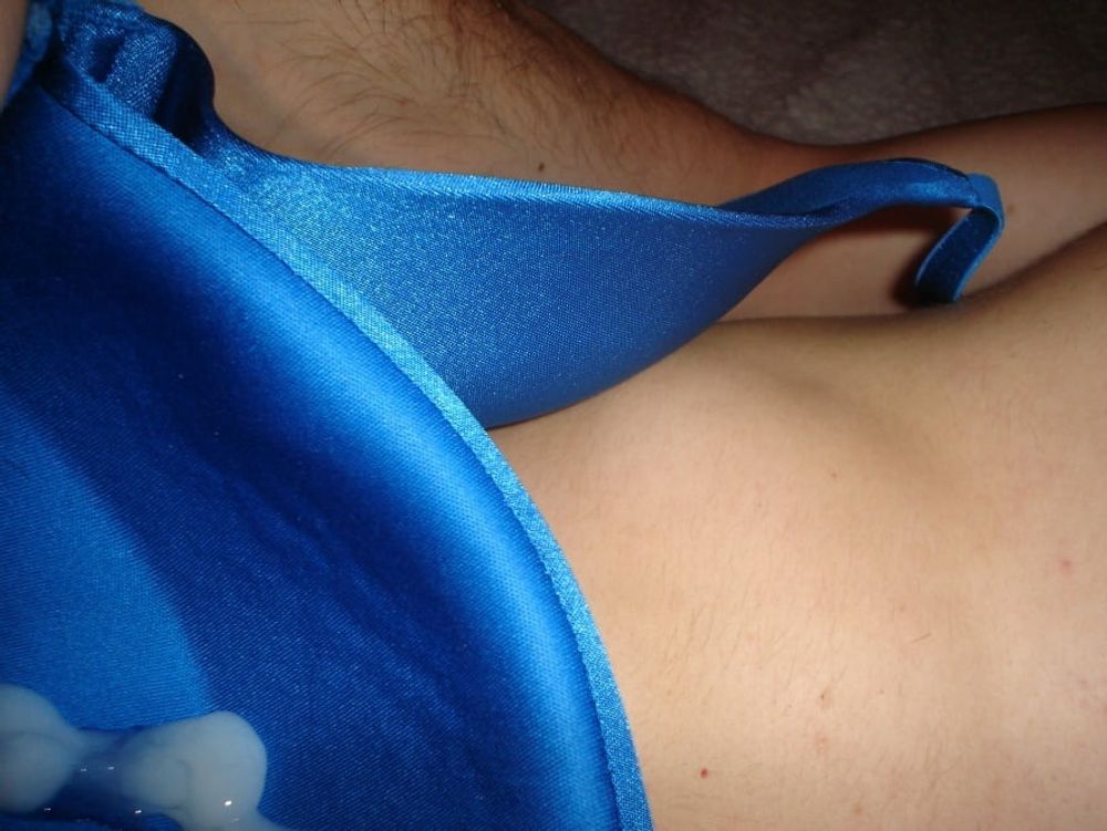 Leatransteen in cum Blue Satin Bra #4