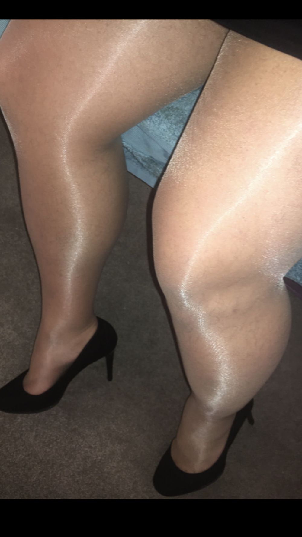 My legs in shiny glossy tights and sexy high heels #13