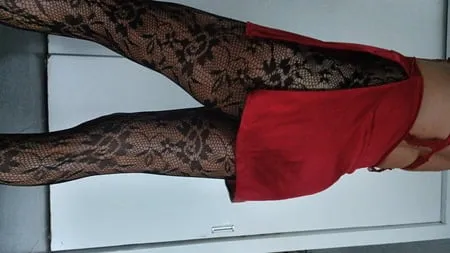 fishnet pantyhose red nightie         