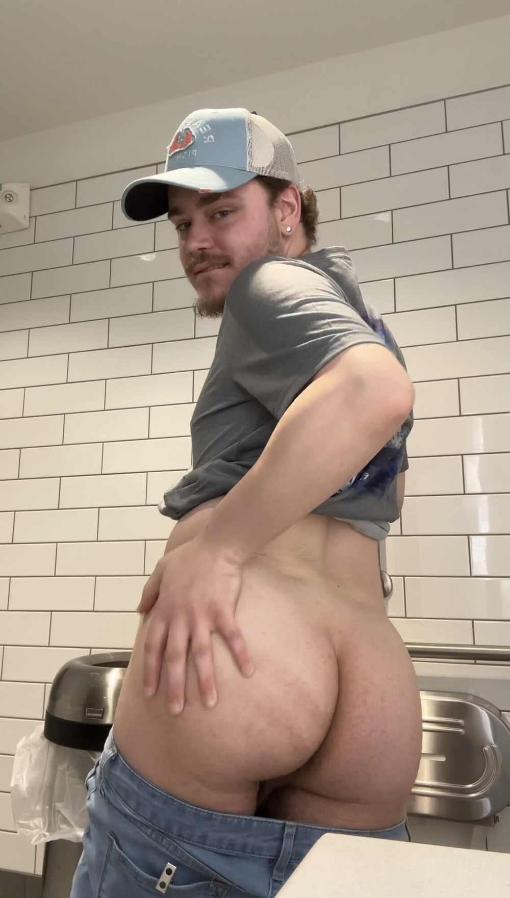 White Boy Shows Off His Tight Sexy White Ass In Public Bathr #15