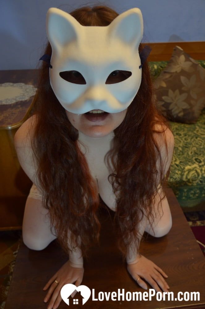 Wearing my mask in sexy white lingerie #45
