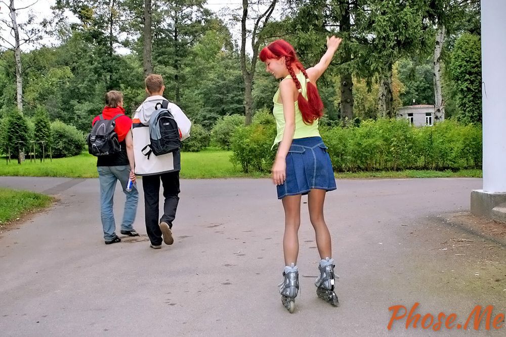 Redhead On Rollerblades Wearing Pantyhose #35