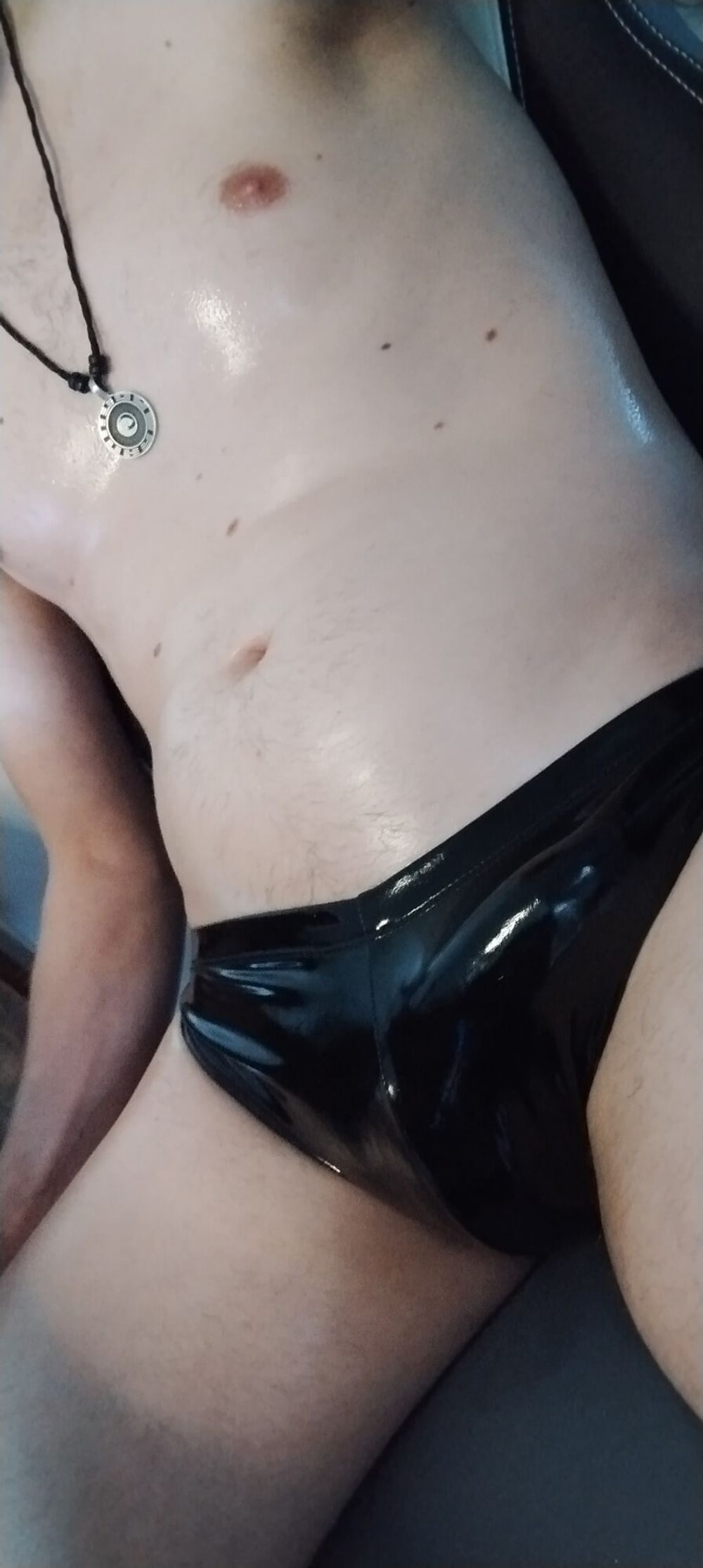 Me in shiny black slip with oil