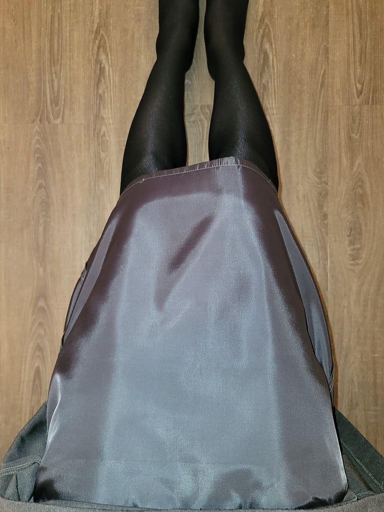 Grey Pencil Skirt with black silky half slip #23