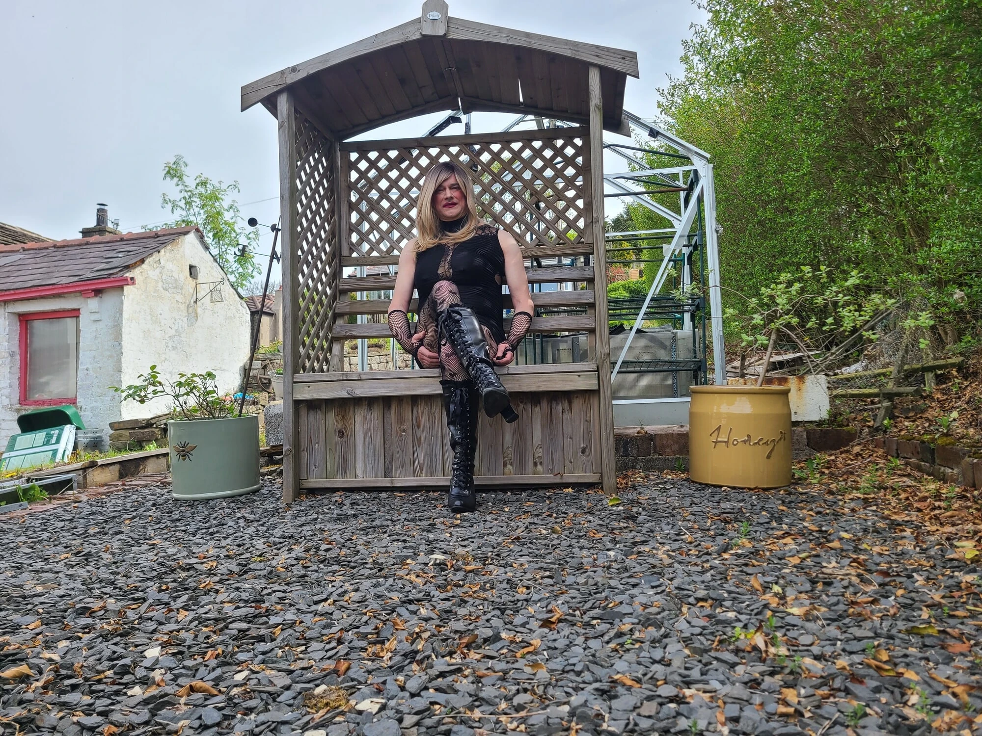 Sissy outdoors in the garden