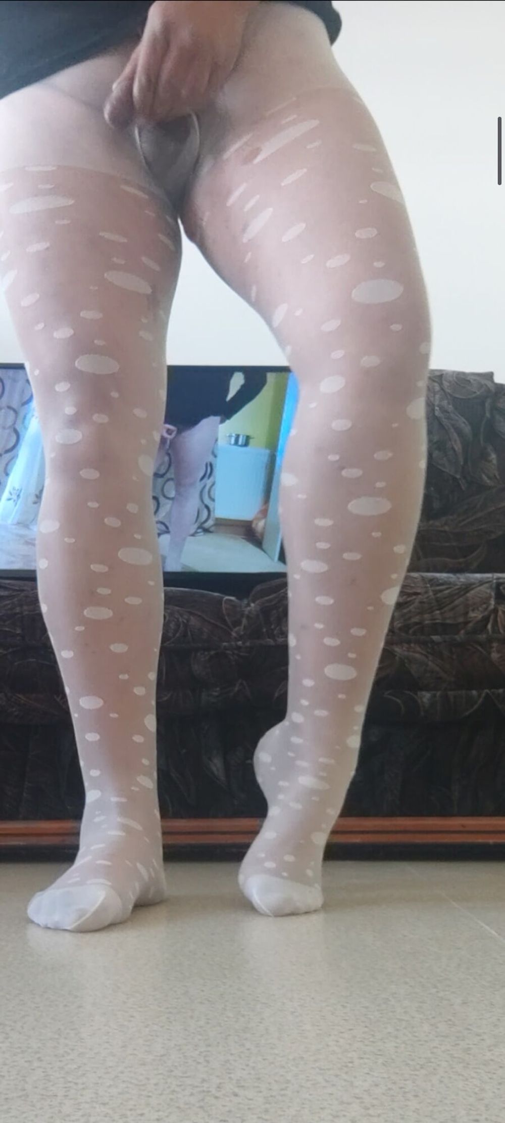 Polka dots white pantyhose #4