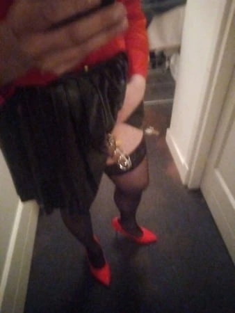 crossdresser in satin blouse         