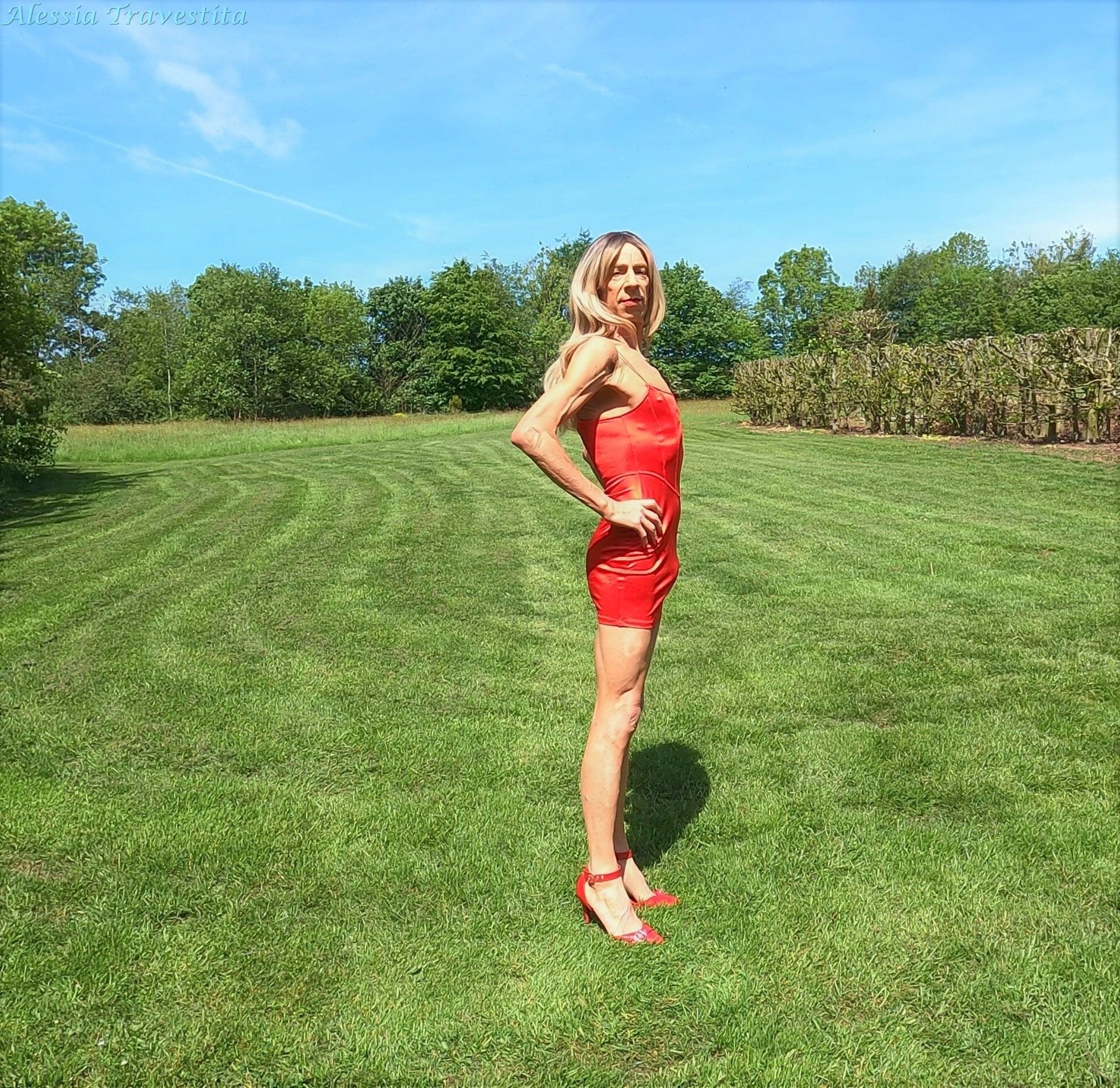 89 Alessia Travestita Red Silk Dress in Country #34