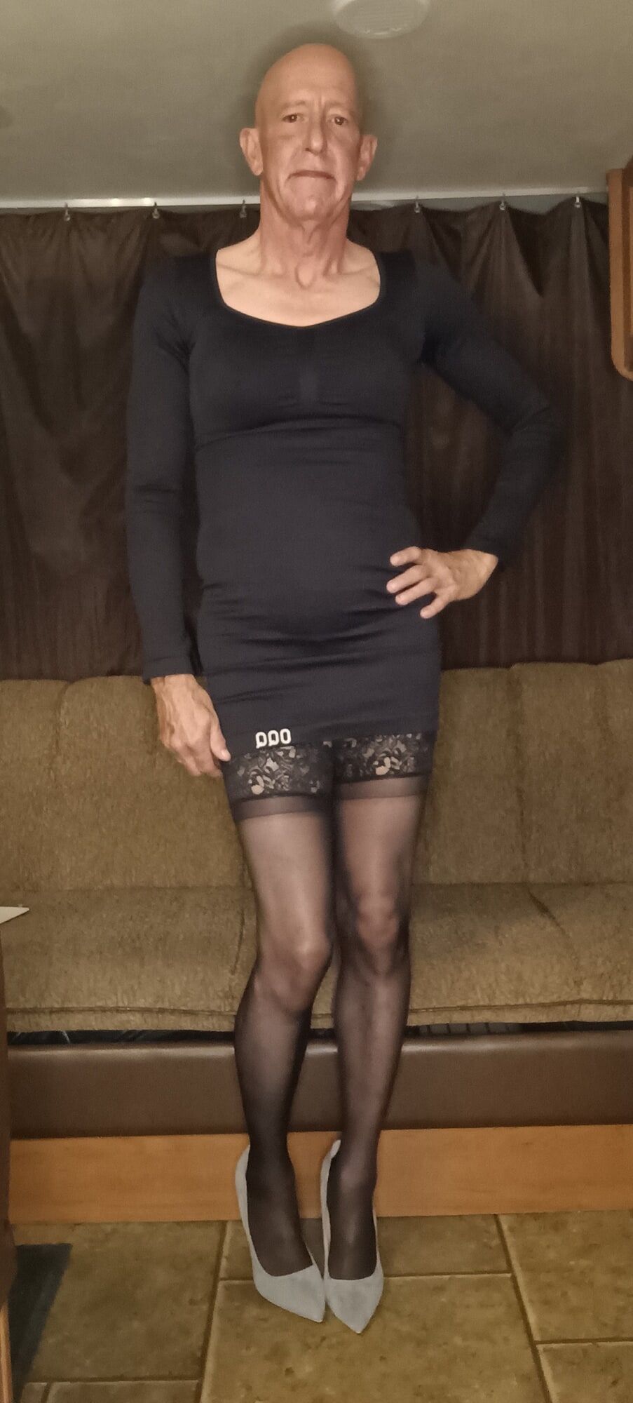 Faggot Andrew Brown in Black Dress, Panties, Nylons, Heels #2