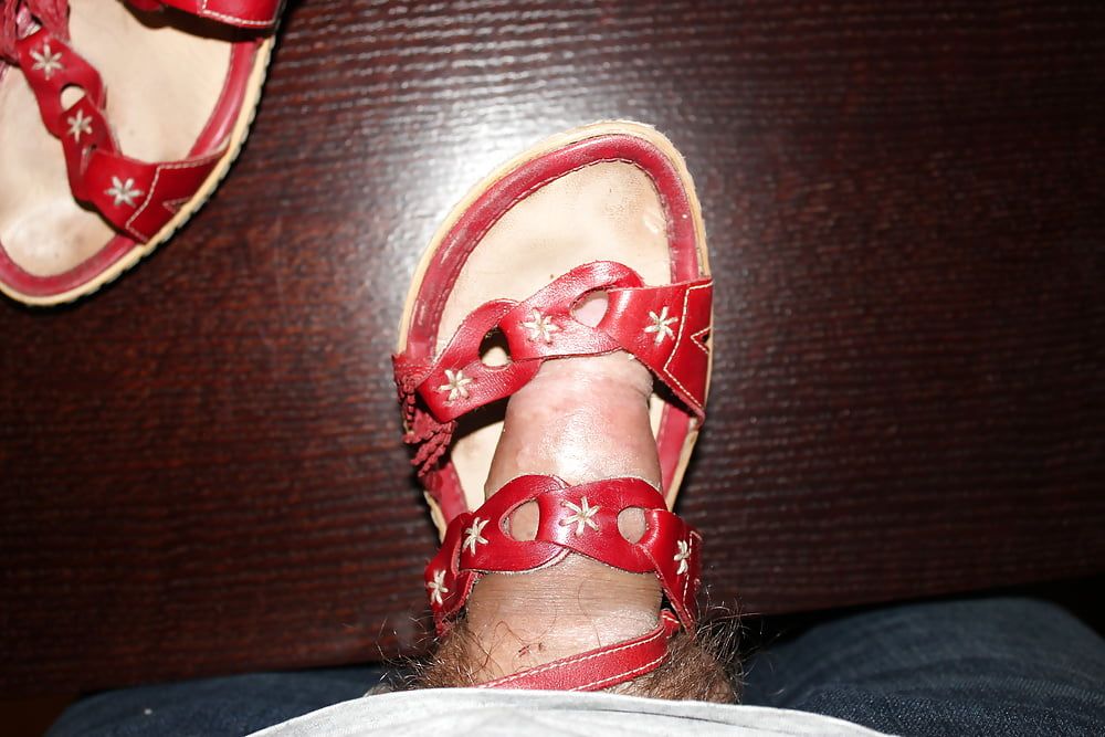 Cum on red platform sandals #10