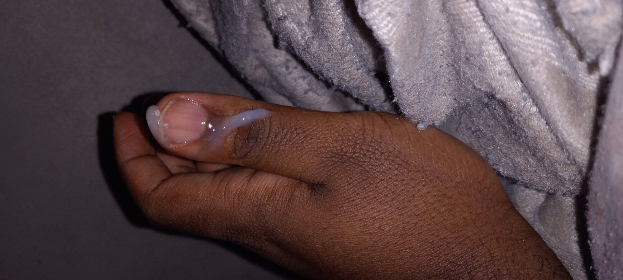 Cum on my thumb and wet on my hands from masturbation