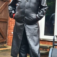 Leather trench and pants