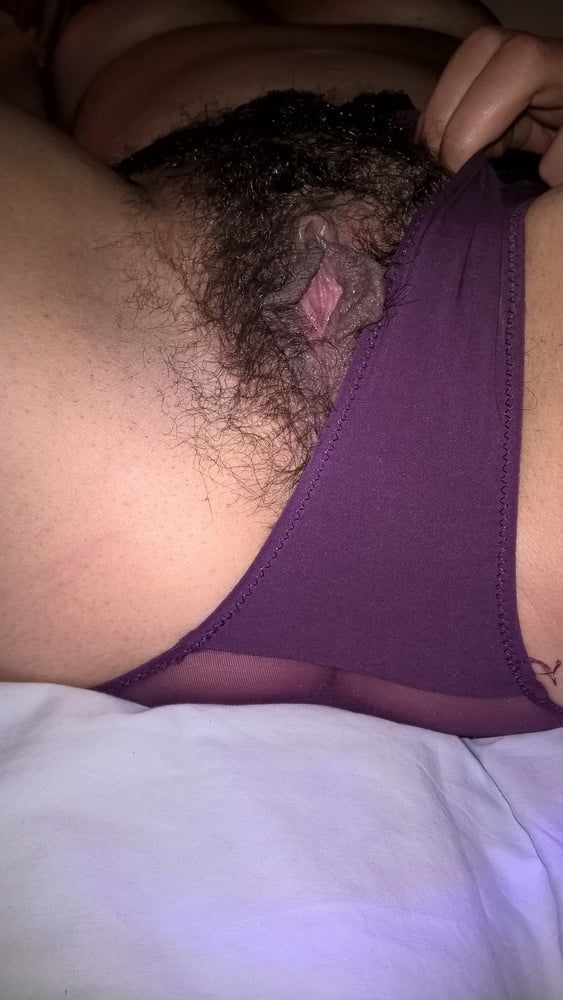 My beautiful wife close up hairy pussy dark labia in panties #6