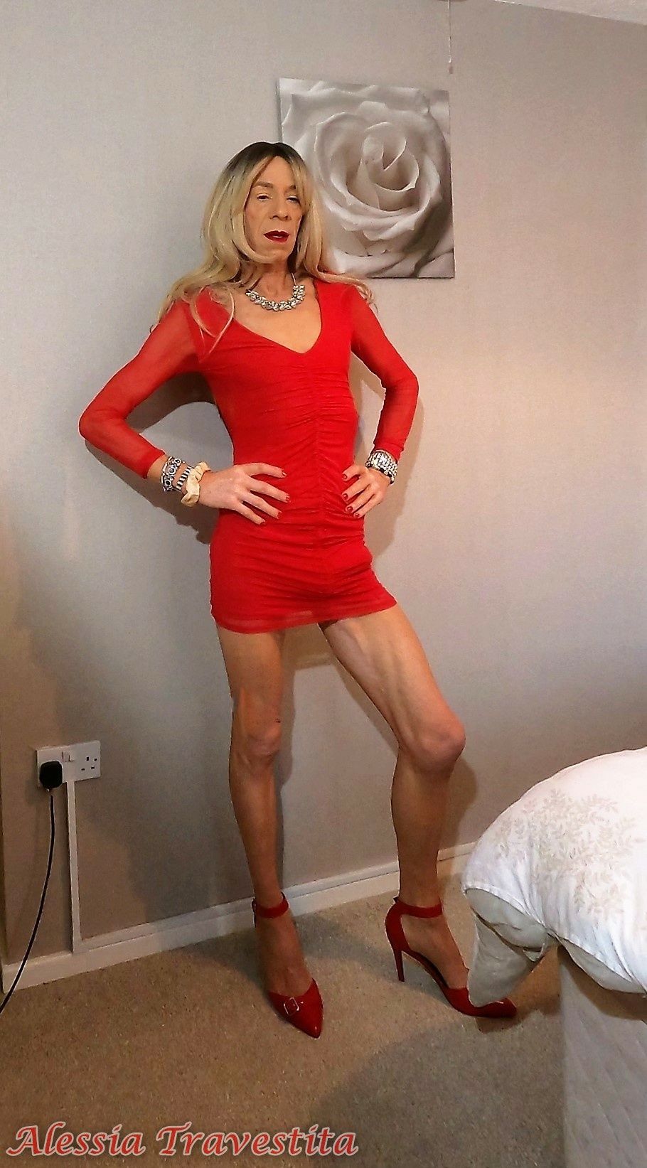 64 Alessia Travestita in Sheer Red Dress #10
