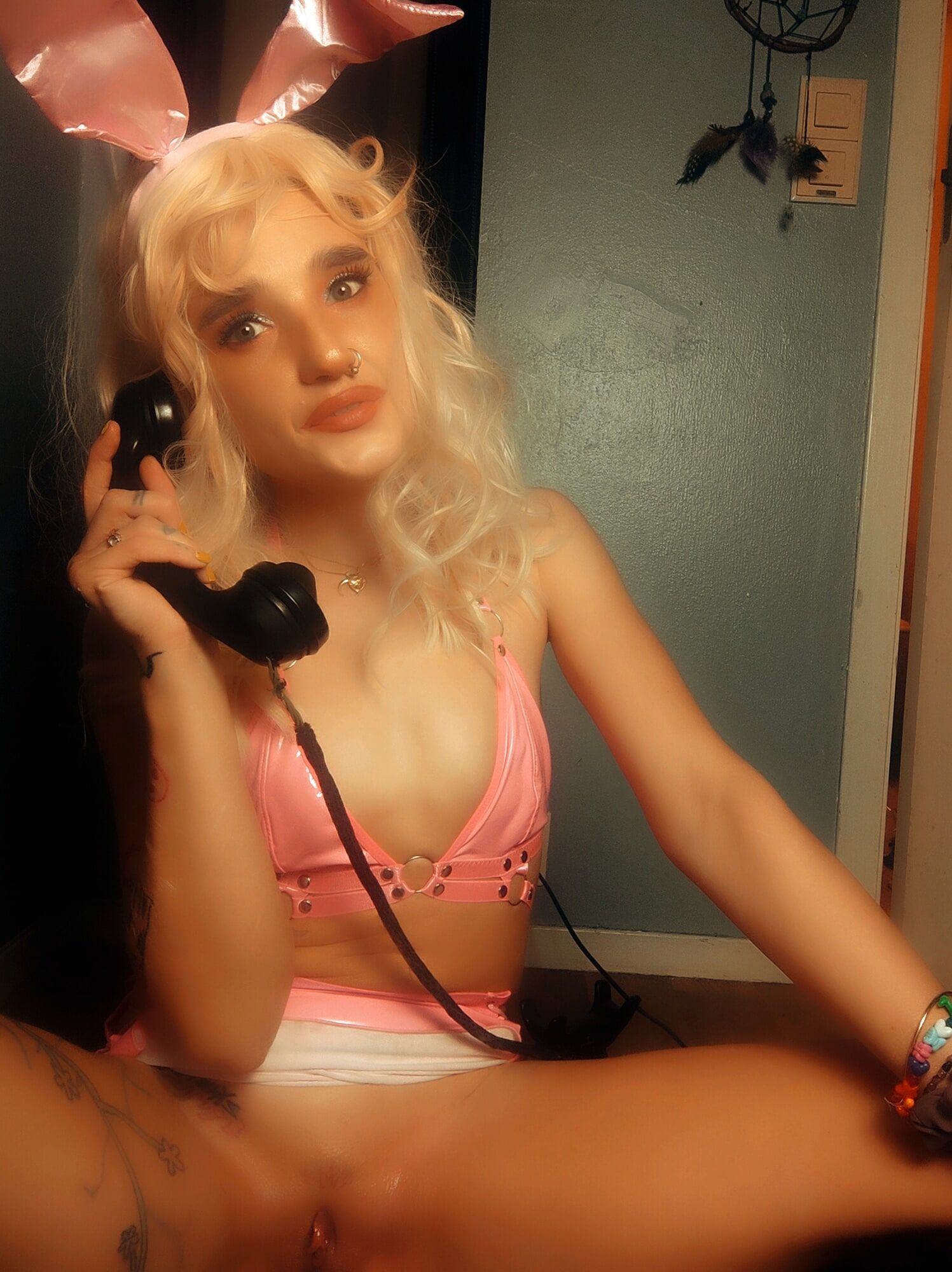 Pink bunny talking on the phone while showing off pussy #30