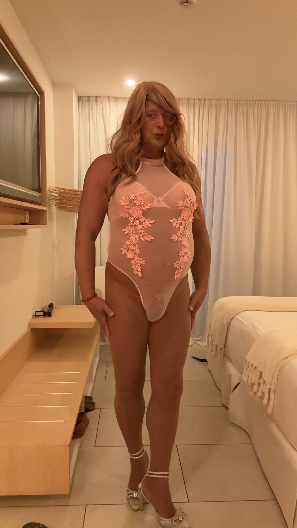 Sexy Crossdresser kellycd2022 in pink bodysuit and pantyhose #31