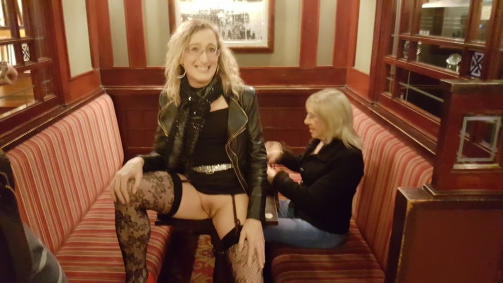 Lisa and Pauline in Handcuffs in the pub with Mike and John 