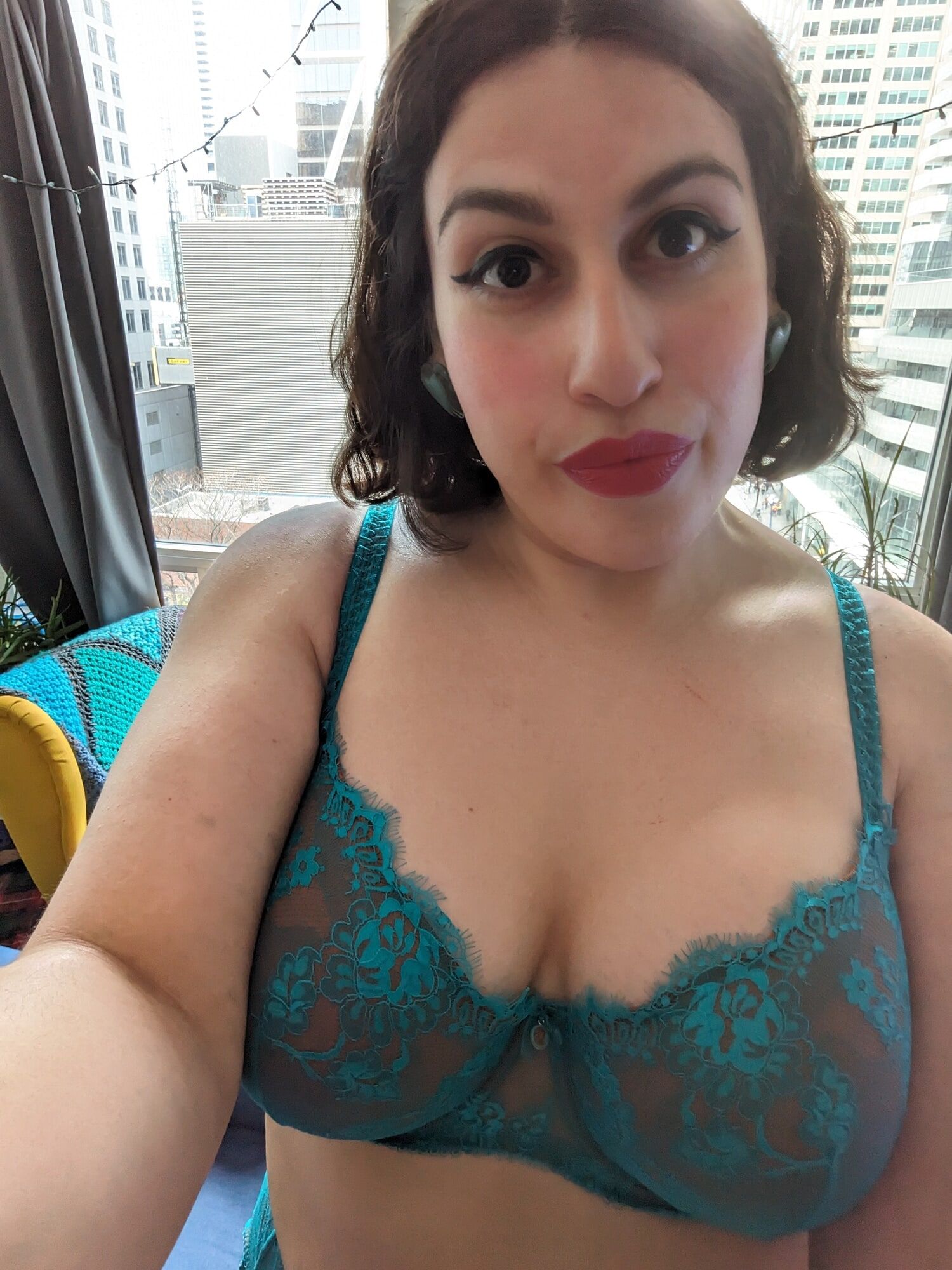 Busty Latina Tranny in Blue Vintage Lingerie  #3