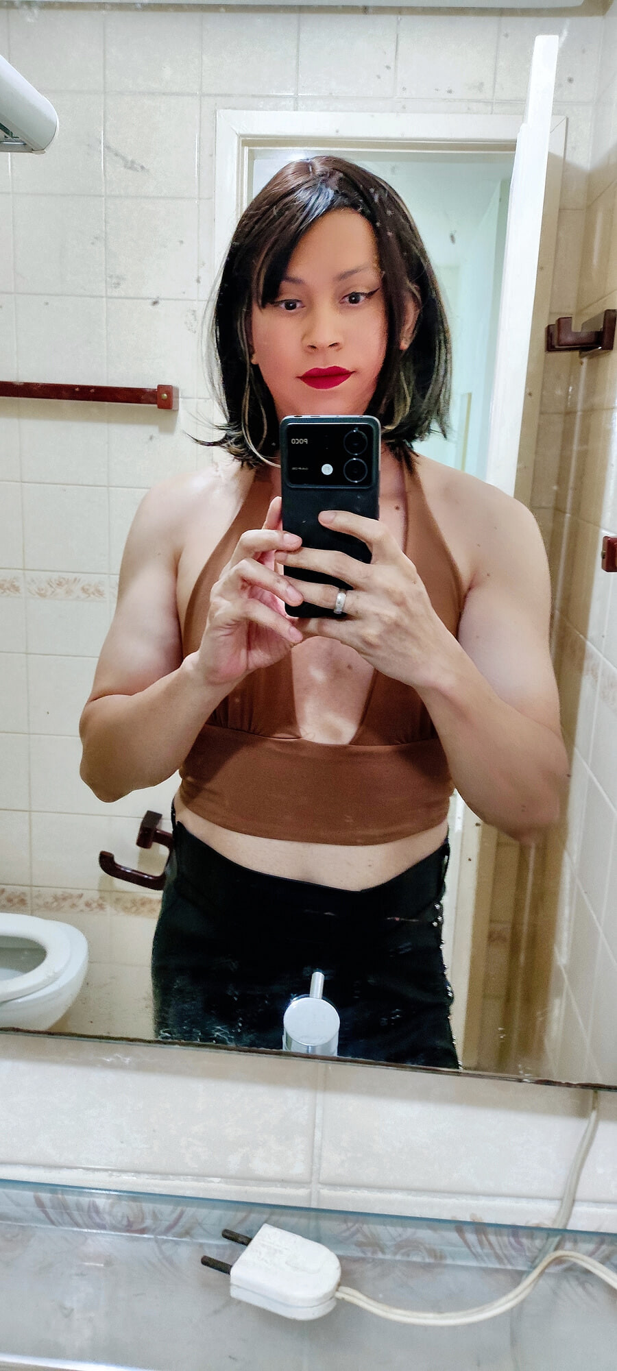 Crossdresser in brown top #12