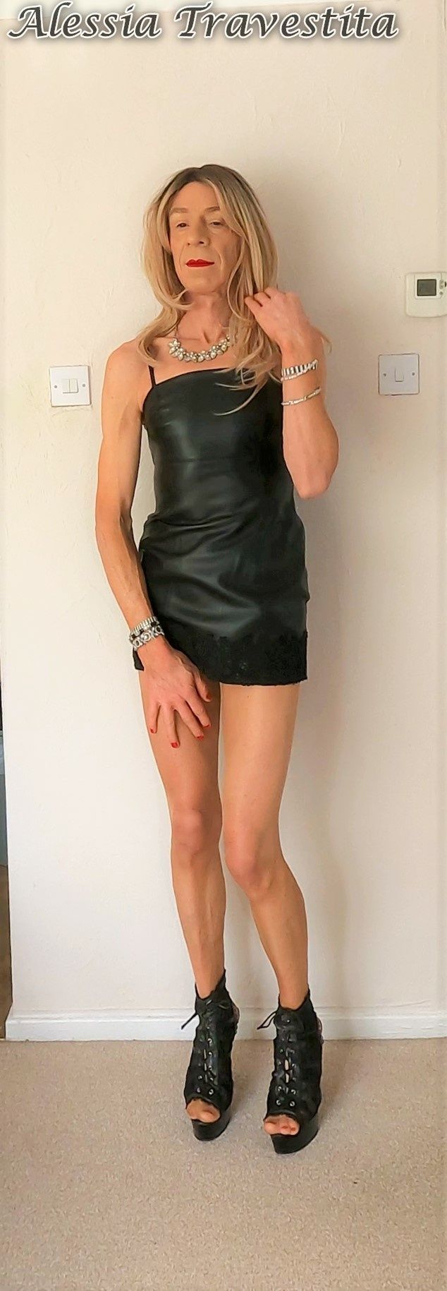 79 Alessia Travestita in Black Leather Dress #23